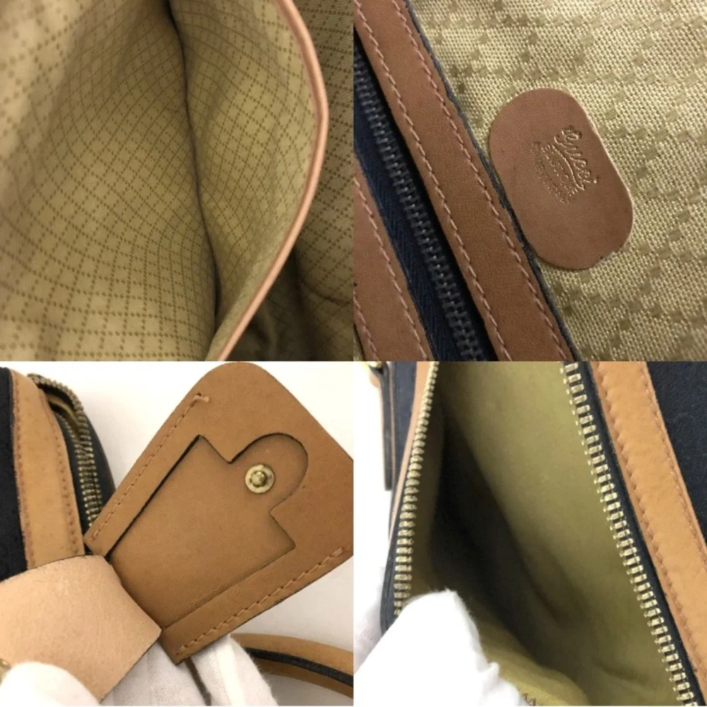 GUCCI GG vintage/rare Logo Canvas Leather Boston Travel/HandBag-Blk/Tan:COA